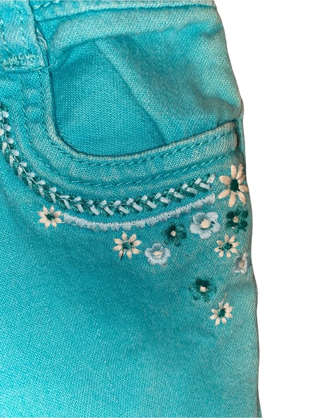 y2k OshKosh Bgosh Teal Heart pocket Girls jeans embroidered floral cute girly